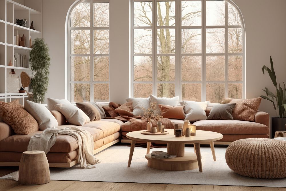 Living room in boho style architecture furniture building.