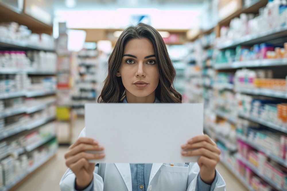 Pharmacist holding store skin.