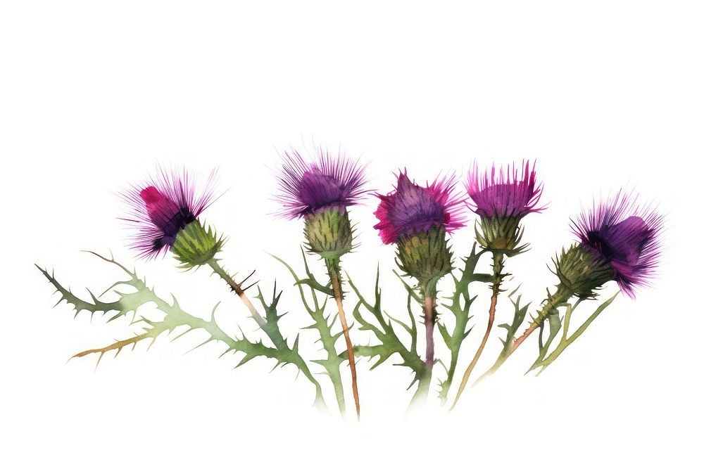 Thistle watercolor border flower plant white background.