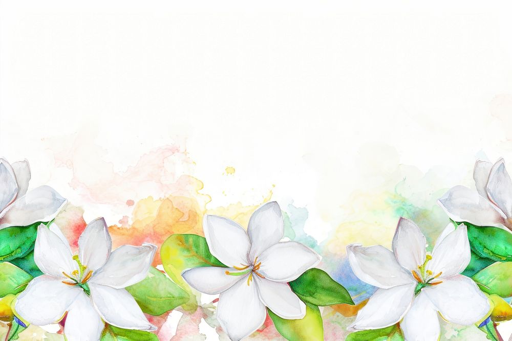 White flower watercolor border backgrounds pattern plant.