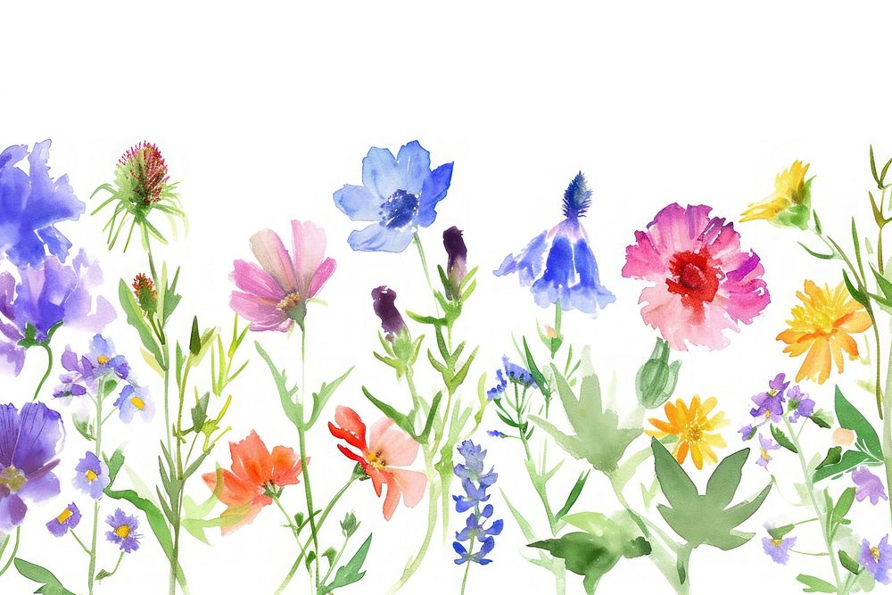 Wildflower watercolor border backgrounds blossom pattern.