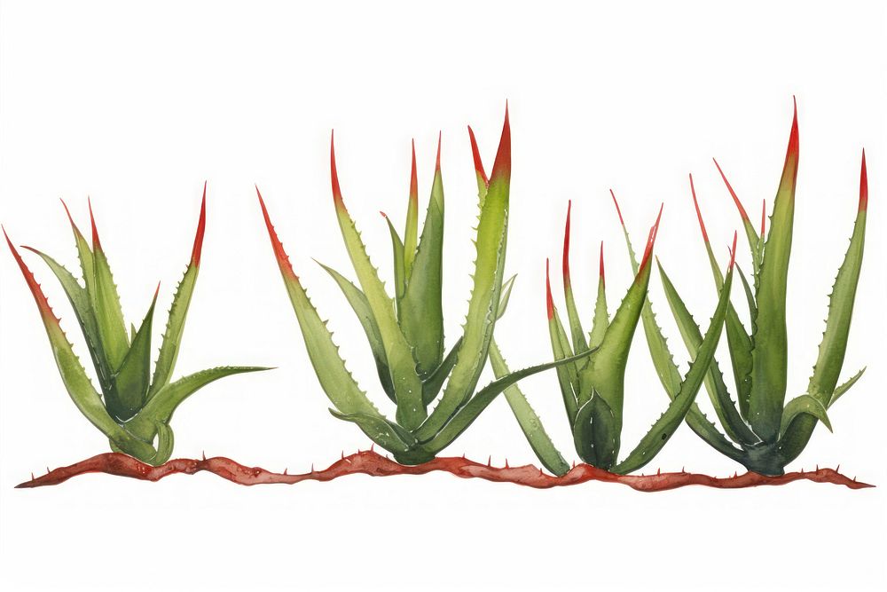 Aloe vera watercolor border plant xanthorrhoeaceae white background.