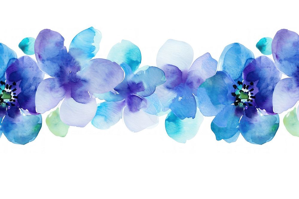 Blue flower watercolor border petal plant white background.