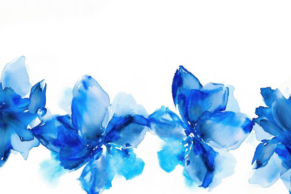 Blue flower watercolor border petal plant white background.