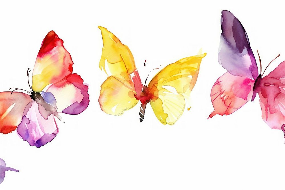 Butterfly watercolor border petal white background creativity.