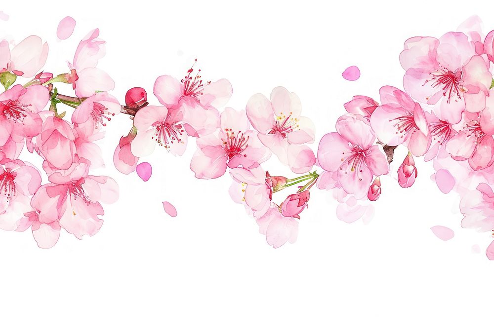Cherry blossom watercolor border backgrounds flower plant.
