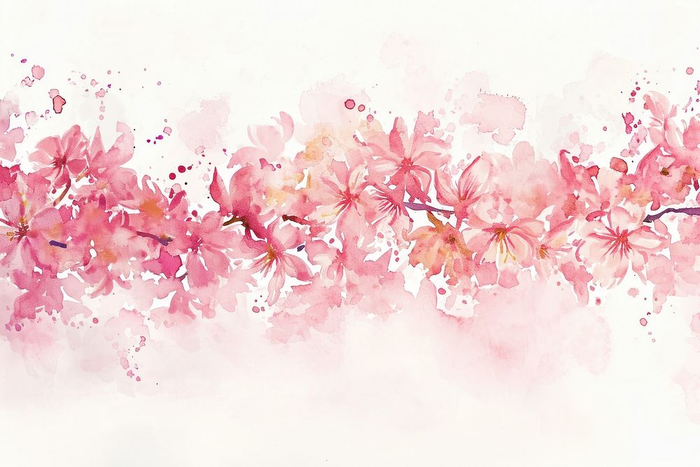 Cherry blossom watercolor border backgrounds flower plant.