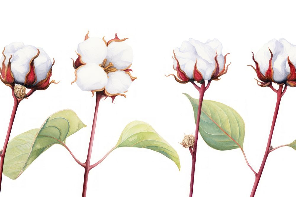 Cotton flower watercolor border blossom plant white.