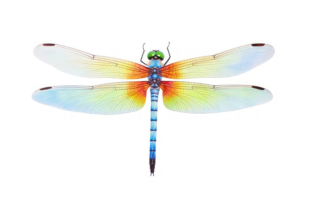 Dragonfly watercolor border insect animal white background.