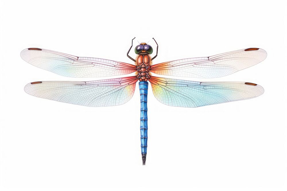 Dragonfly watercolor border animal insect white background.