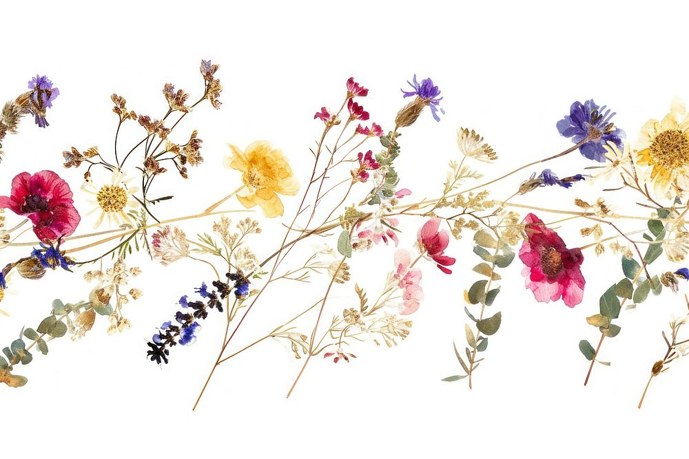 Dried flower watercolor border blossom pattern plant.