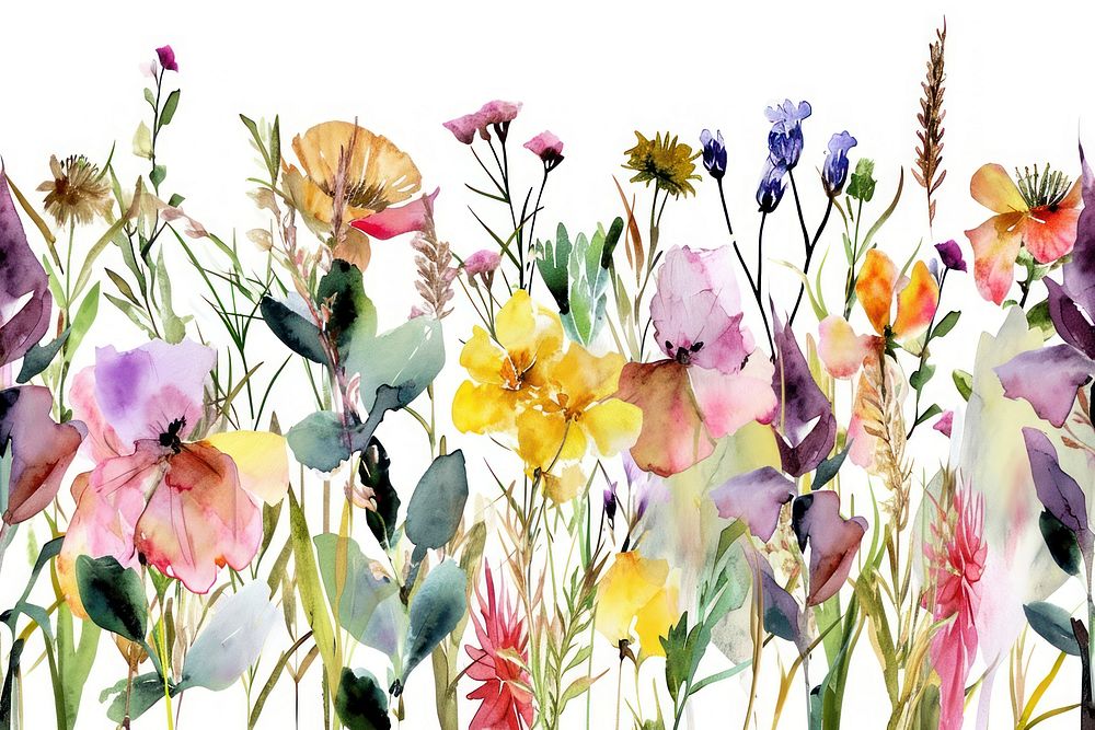 Dry flowers watercolor border backgrounds painting outdoors.