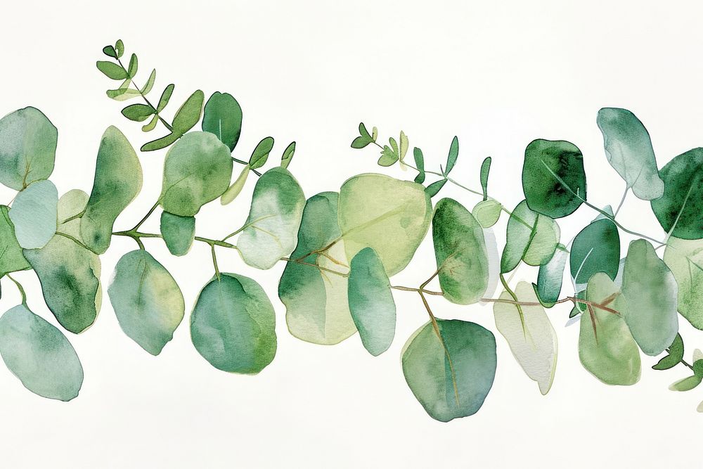 Eucalyptus watercolor border plant leaf freshness.