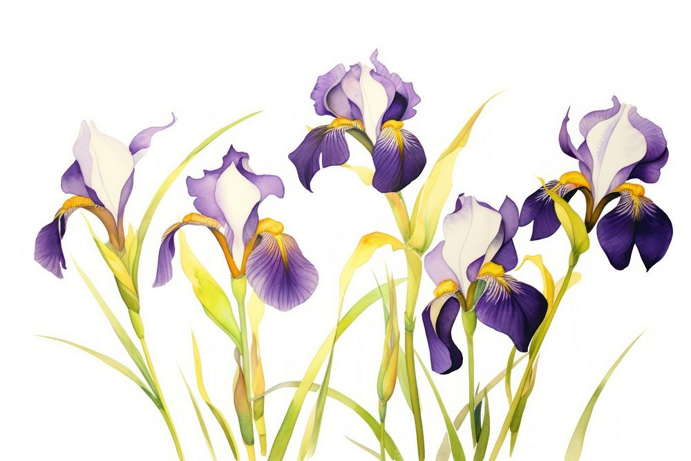 Iris flower watercolor border blossom purple petal.