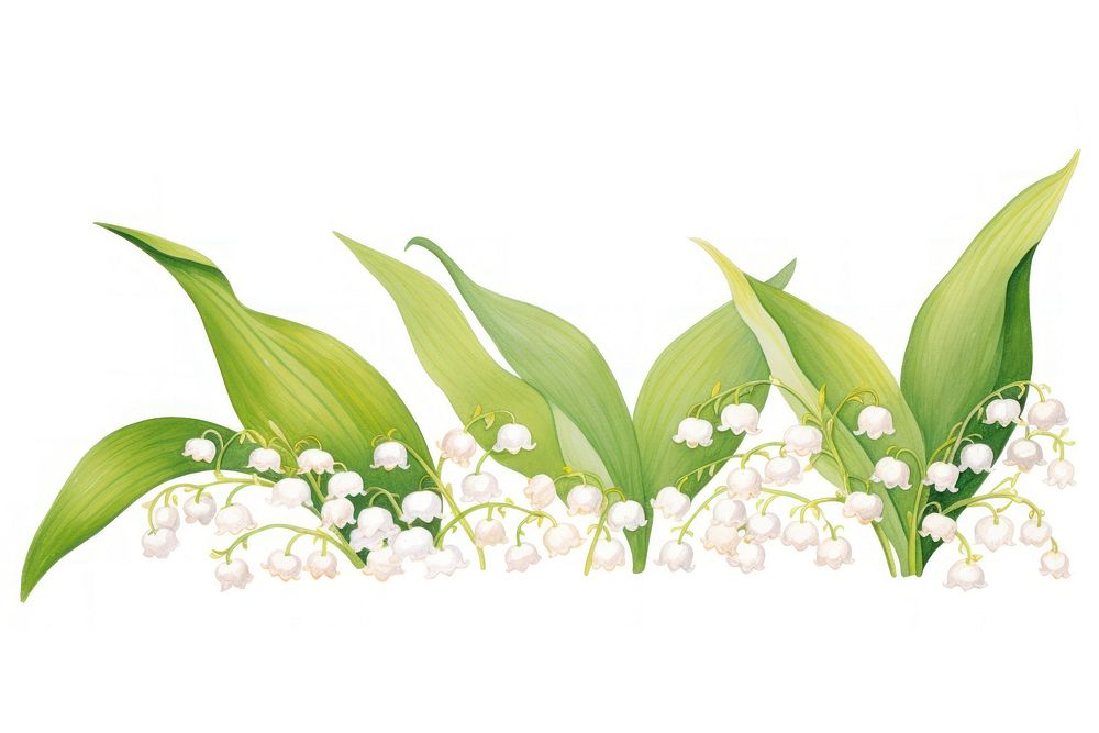 Lily of the valley watercolor border flower plant leaf.
