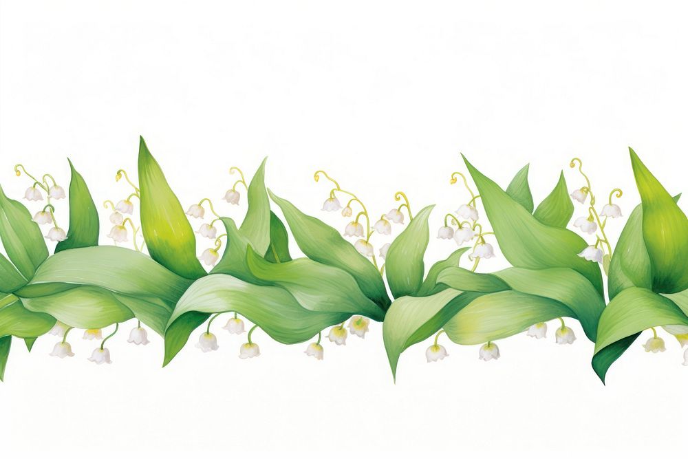 Lily of the valley watercolor border plant green leaf.