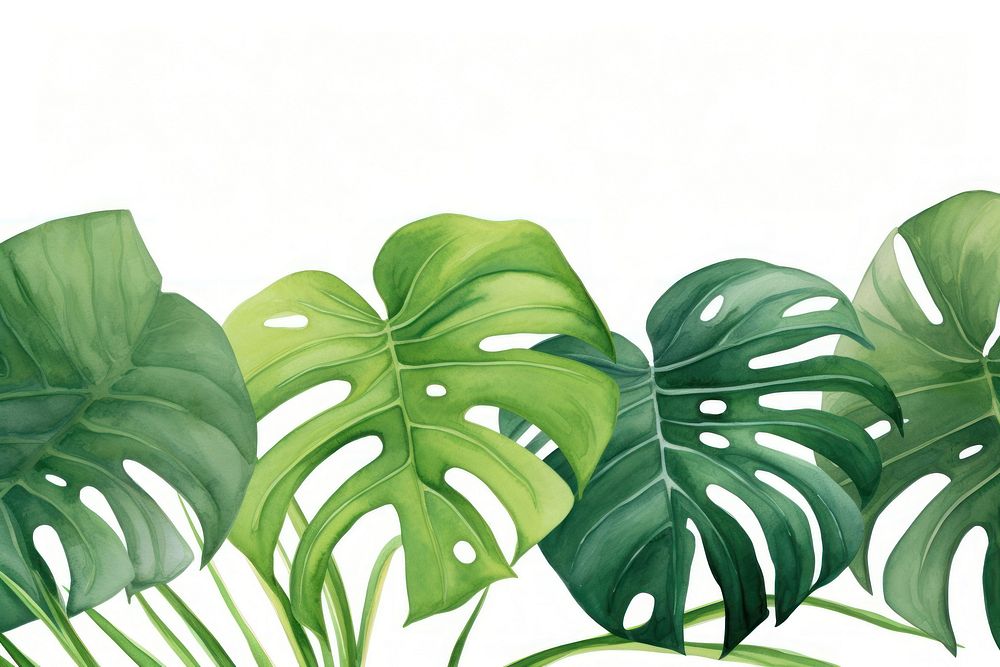 Monstera watercolor border backgrounds plant green.