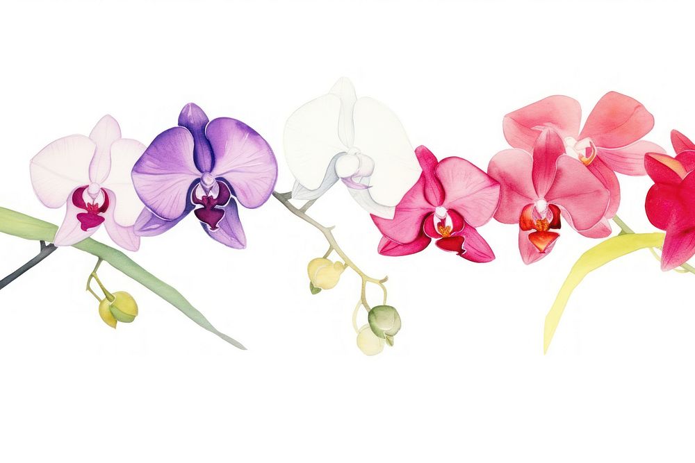 Orchid watercolor border flower plant white background.
