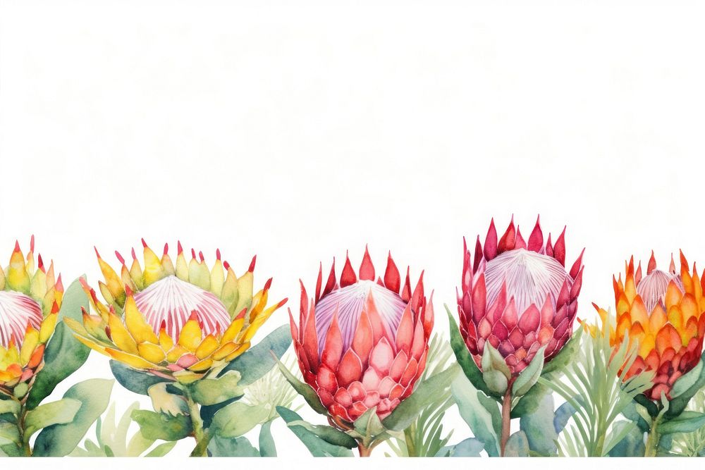 Protea watercolor border pineapple flower plant.