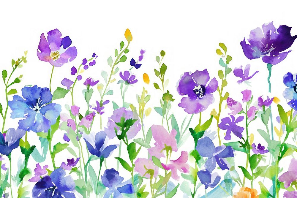 Purple flower watercolor border backgrounds outdoors blossom.