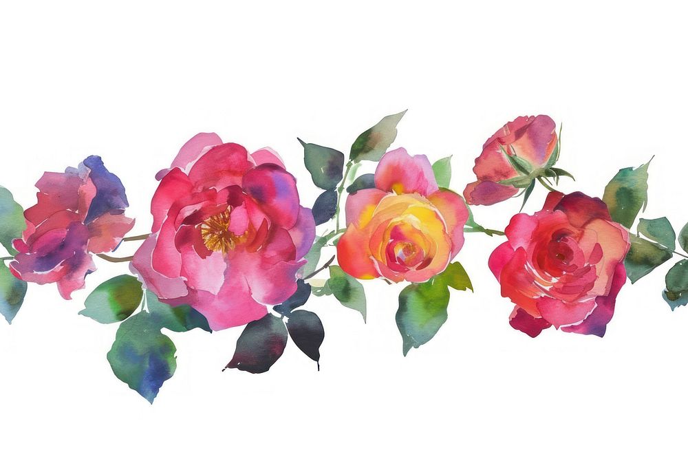 Rose watercolor border painting flower petal.