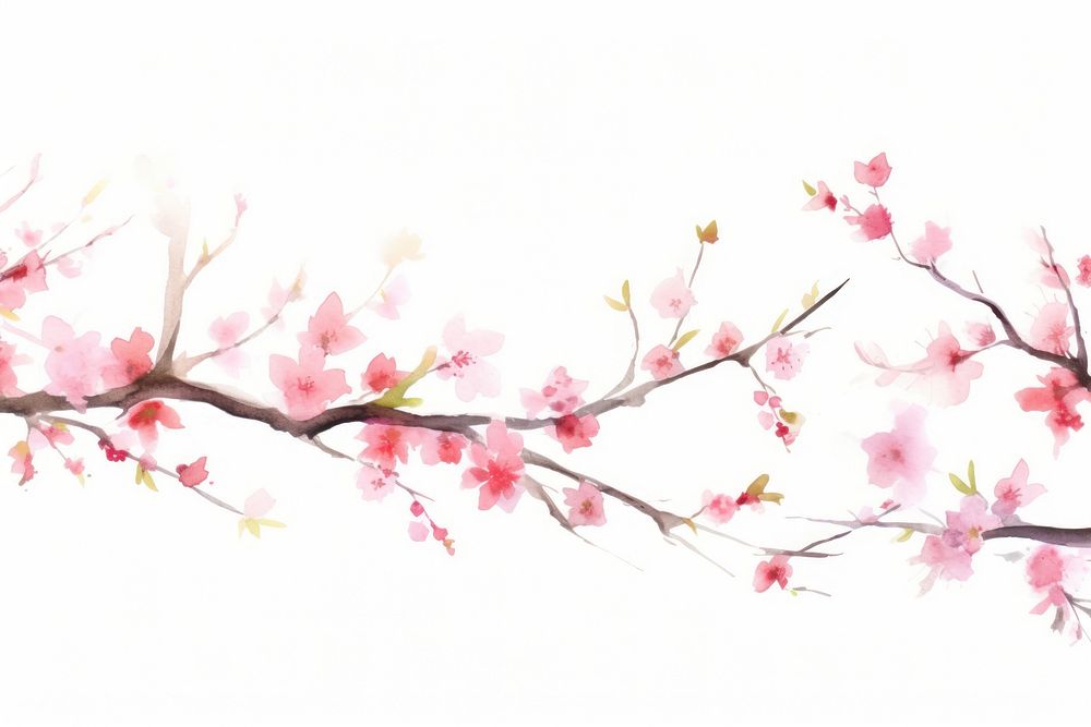 Sakura watercolor border blossom flower plant.