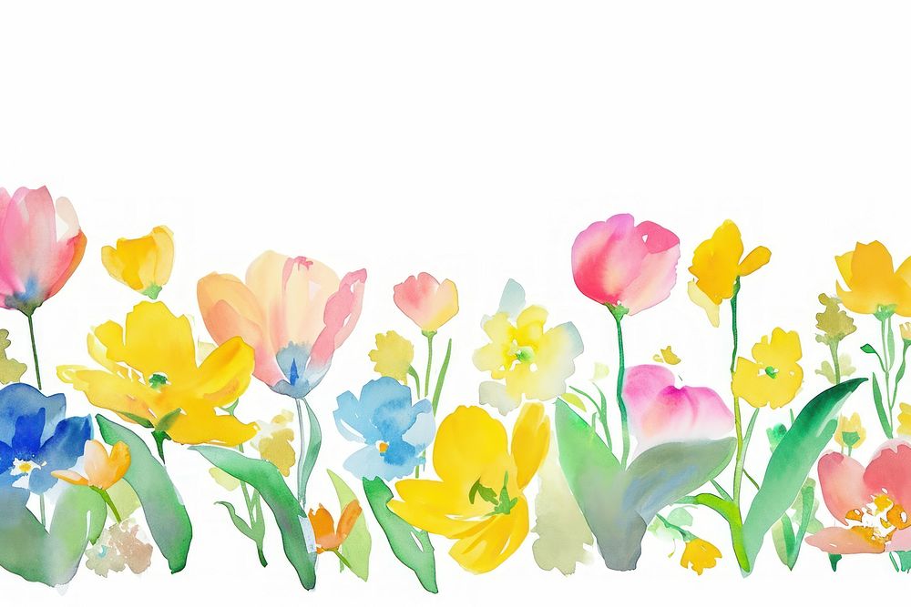 Spring watercolor border outdoors flower nature.