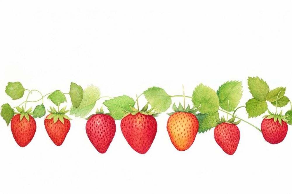 Strawberry watercolor border fruit plant food.