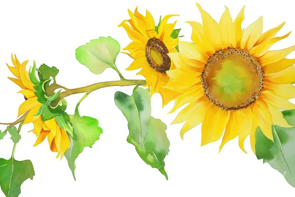 Sunflower watercolor border plant leaf white background.