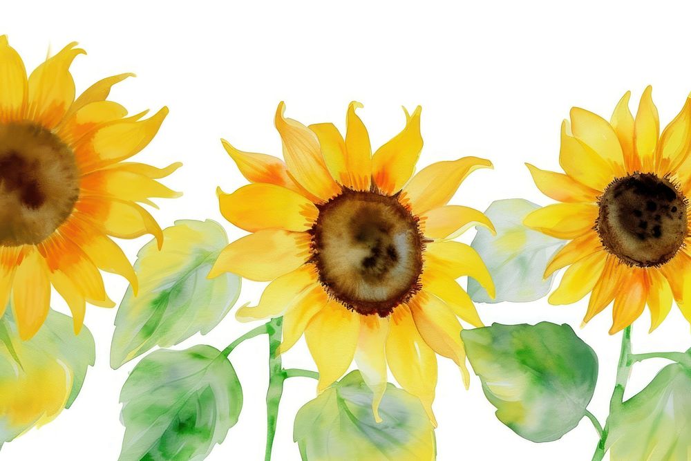 Sunflower watercolor border plant white background inflorescence.