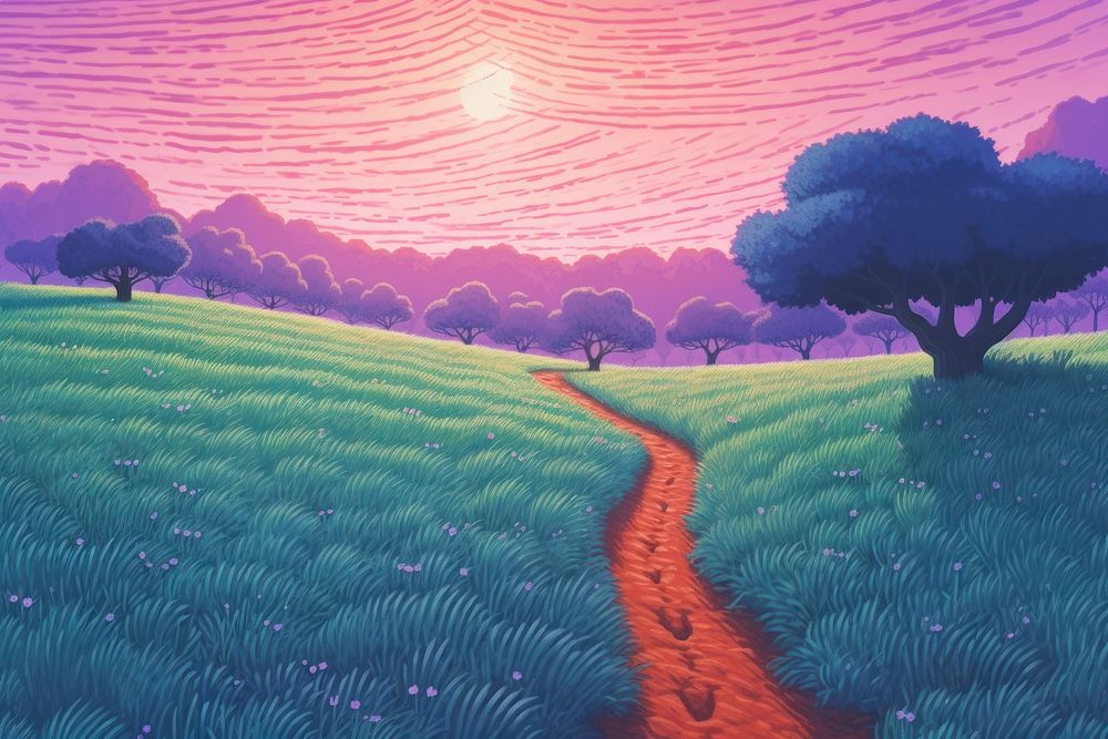Purple field background landscape outdoors painting.