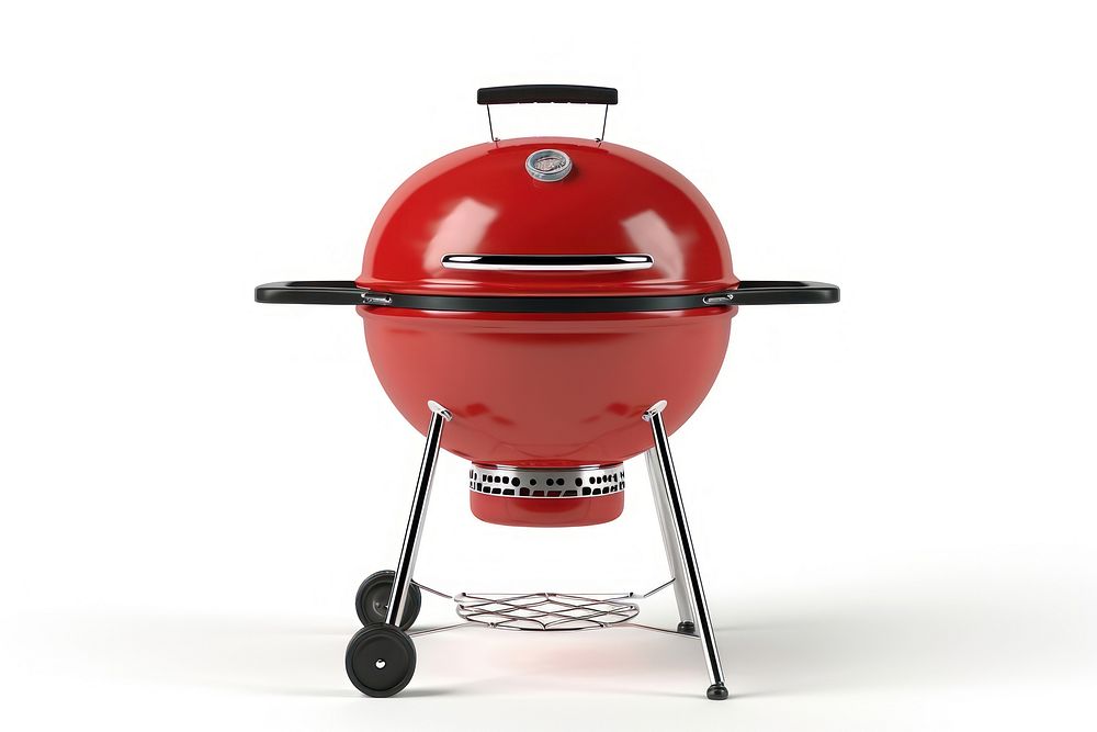 Kettle barbecue grill grilling white background transportation.