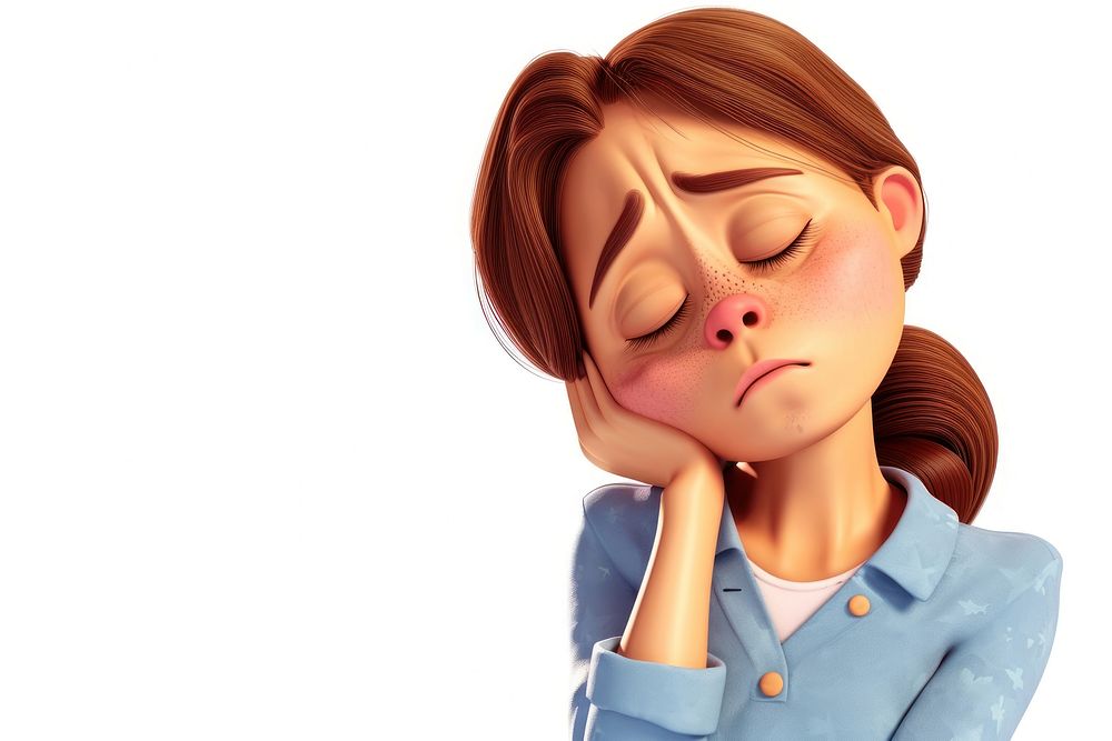 3d illustration woman tired and sick expression sleeping portrait cartoon.