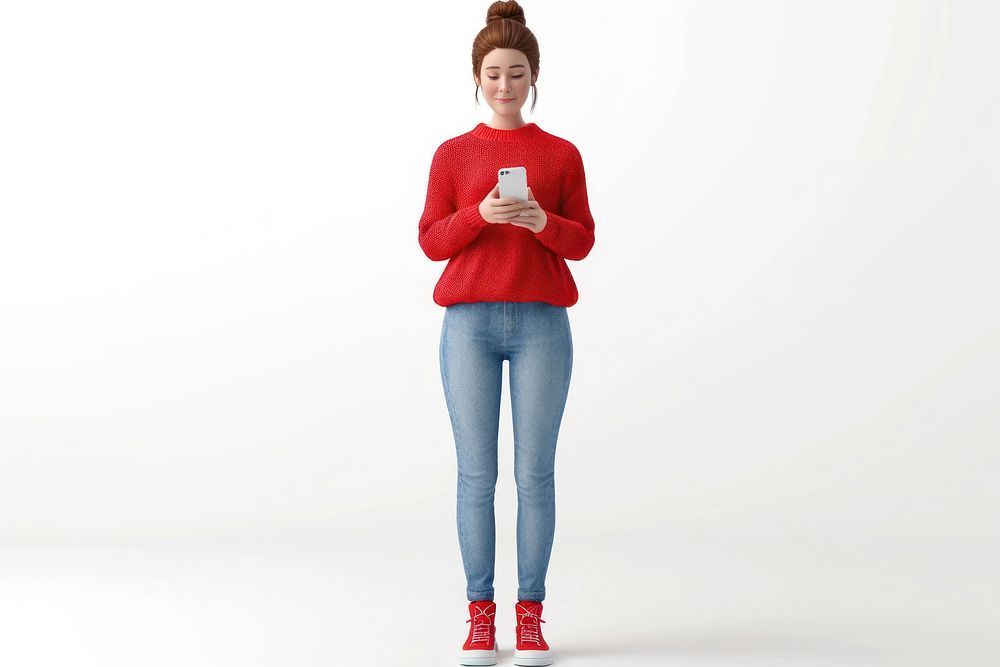 3d illustration Young woman standing sweater sleeve.