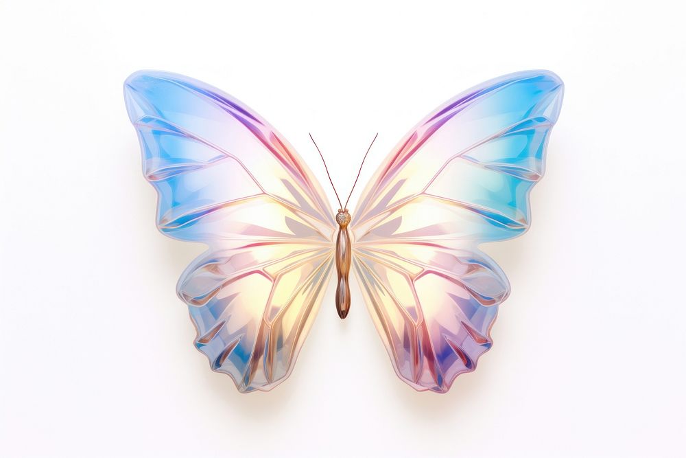 Butterfly shape iridescent animal insect white background.
