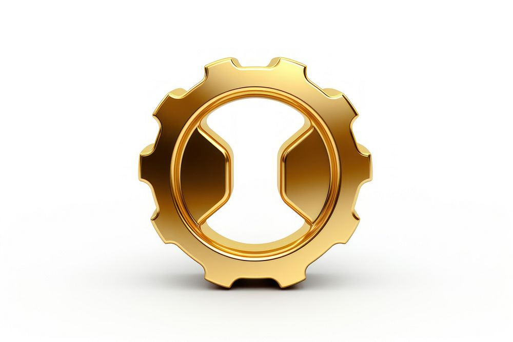 Gear line icon gold white background protection.