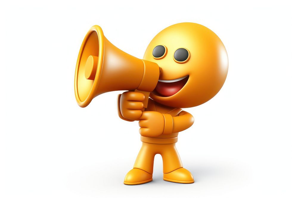 Emoji holding megaphone icon white background electronics technology.