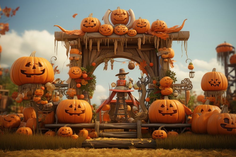 Harvest festival halloween anthropomorphic jack-o'-lantern.