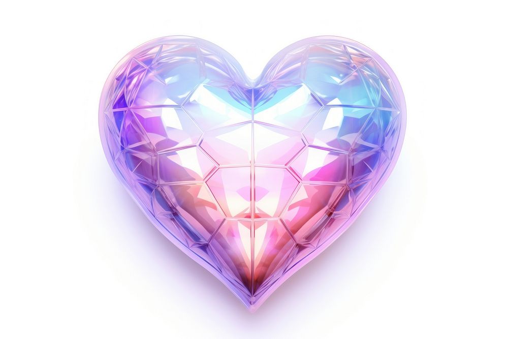 Heart shape iridescent white background illuminated futuristic.