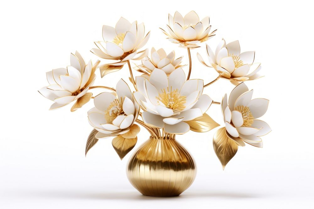 Lotus flowers bouquet plant white gold.