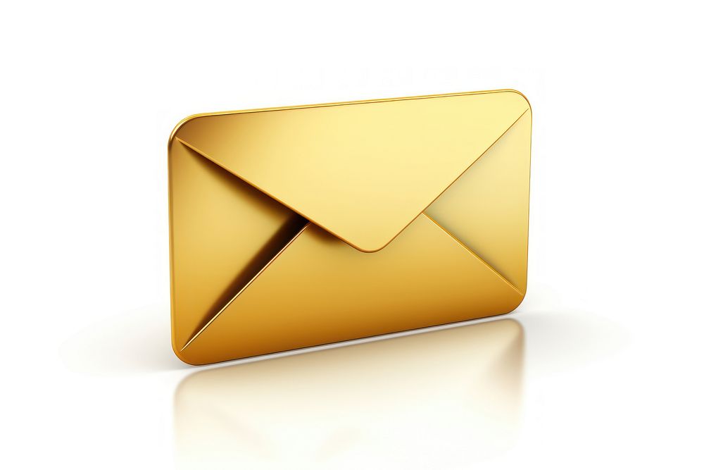 Simple mail icon envelope gold white background.