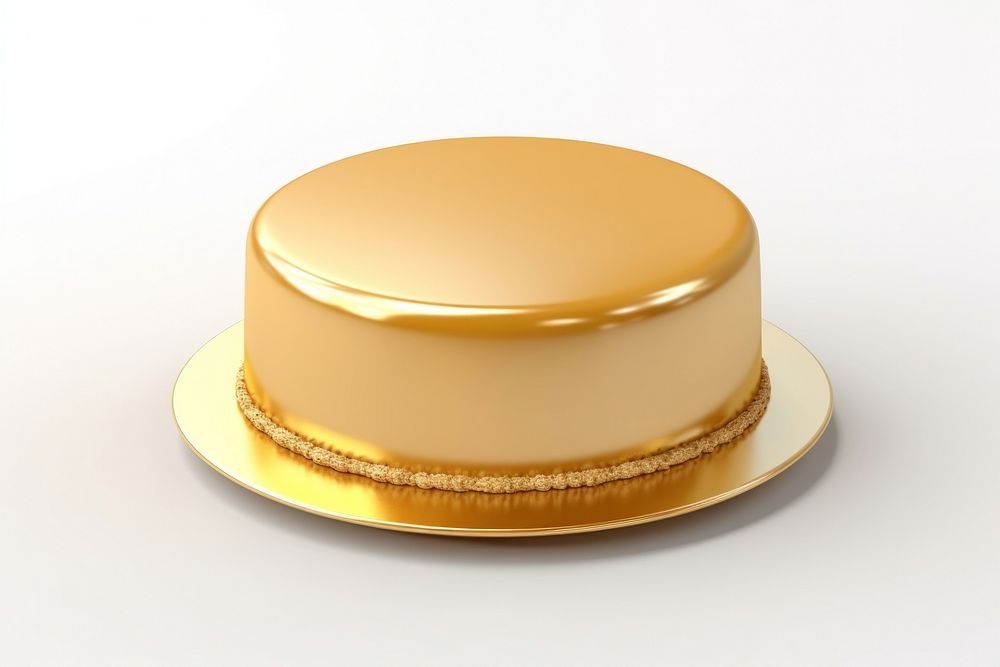 Simple cake dessert gold white background.
