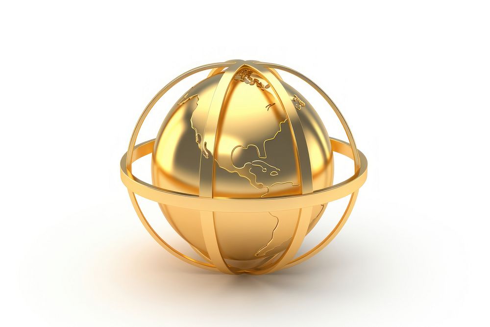 Simple world connection icon sphere shiny gold.