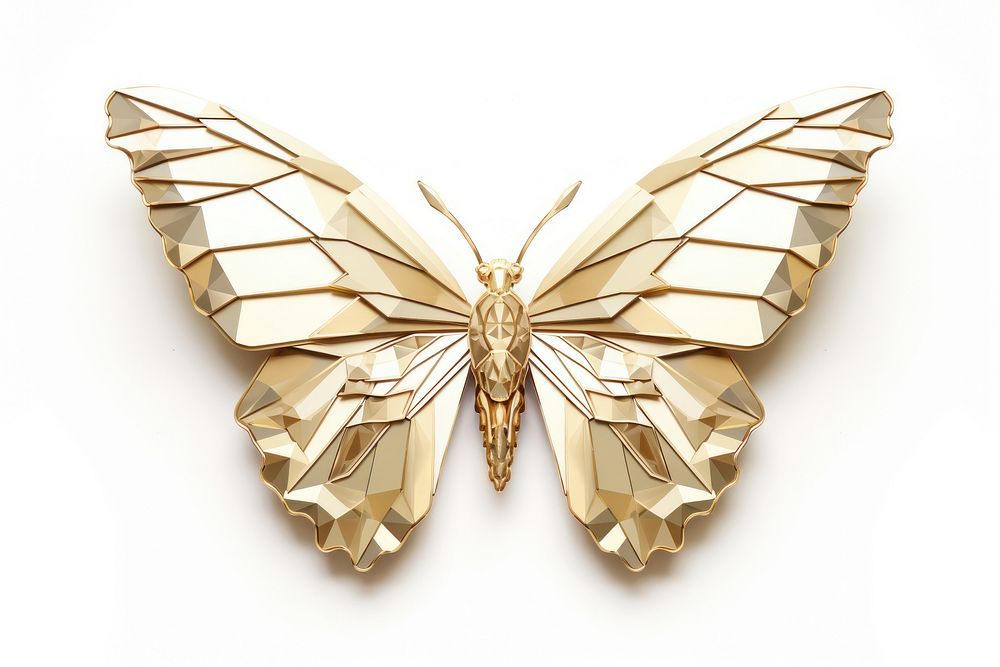 Polygon butterfly gold white background accessories.