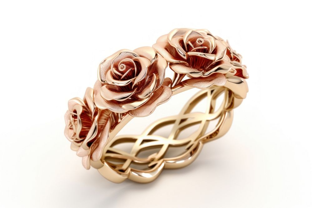 Rose ring jewelry gold white background.