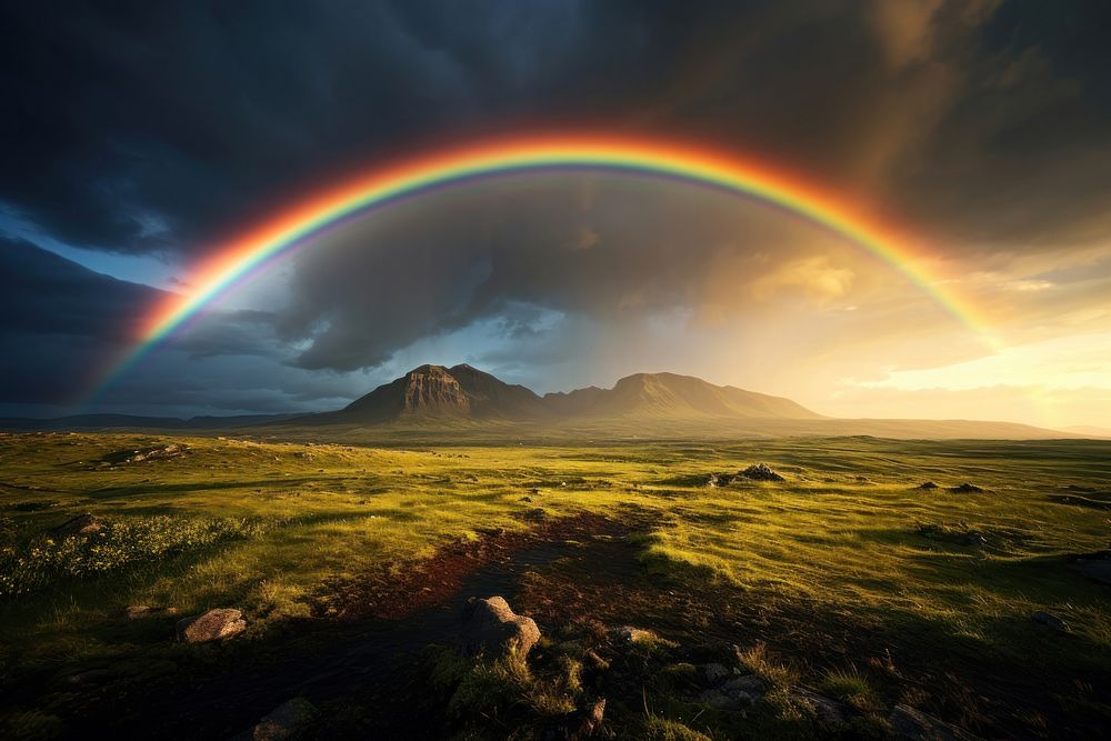 Double rainbow landscape outdoors nature.