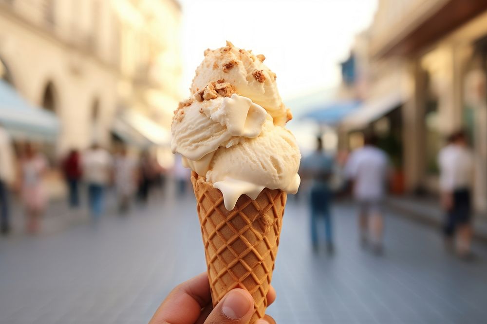 Italian gelato on cone dessert food freshness.