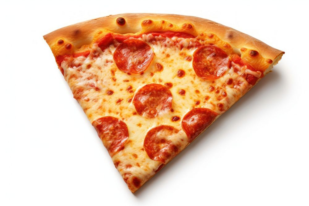 Slice pizza food white background pepperoni.