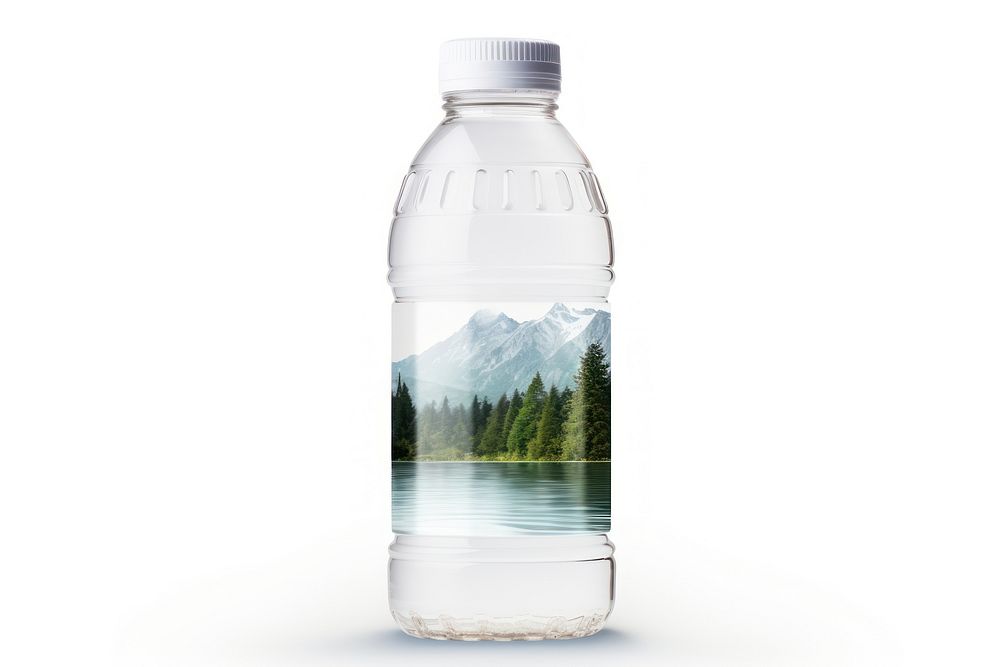Water bottle label drink white background refreshment.