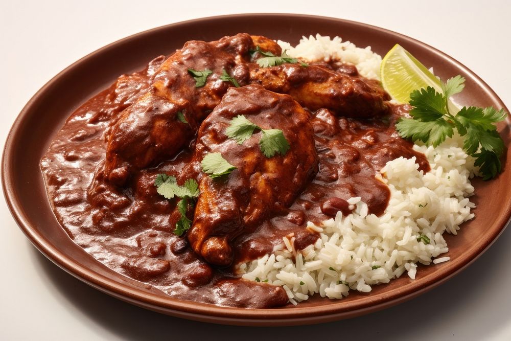Chicken mole dish curry plate meat.